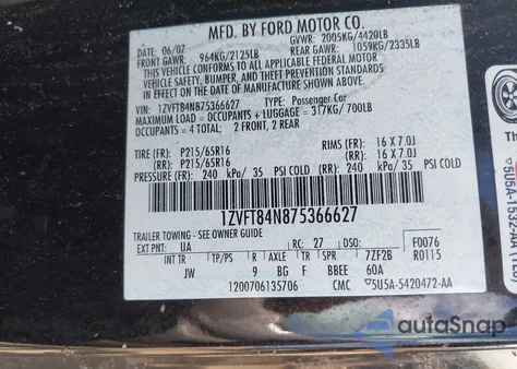 2007 Ford Mustang V6 Deluxe/V6 Premium z USA, uszkodzony, nr VIN 1ZVFT84N875366627